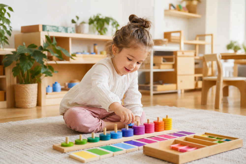 Child choosing Montessori work independently